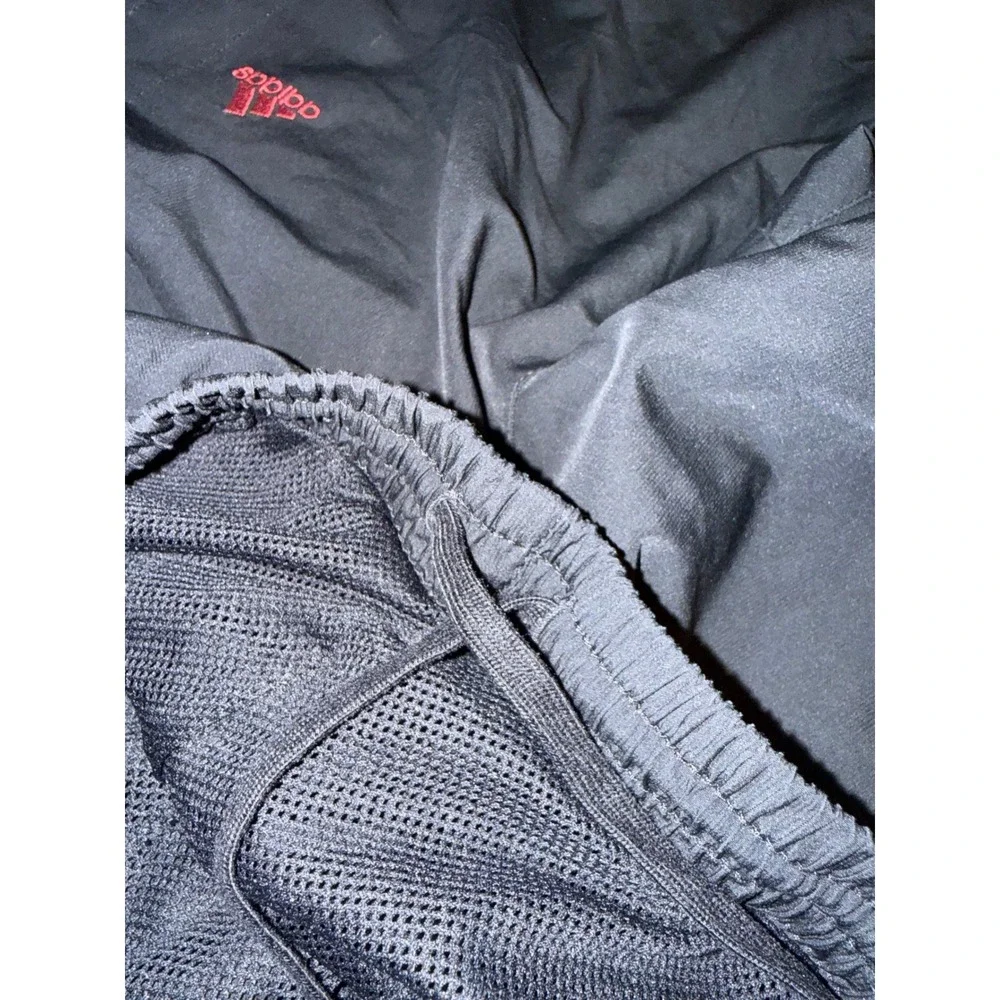Adidas Mens Vintage Track Pants Black Red 3-Stripe Mesh Lined wind pants Large